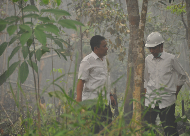 Bupati Pulang Pisau H Edy Pratowo saat mendampingi Presiden RI Ir H Joko Widodo meninjau lokasi kebakaran hutan dan lahan di wilayah Kabupaten Pulang Pisau beberapa tahun lalu