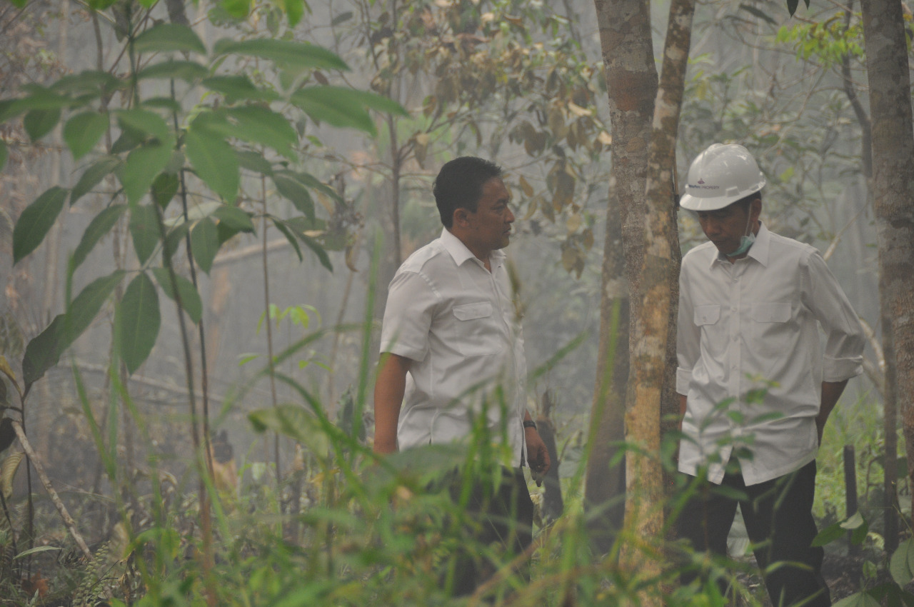 Bupati Pulang Pisau H Edy Pratowo saat mendampingi Presiden RI Ir H Joko Widodo meninjau lokasi kebakaran hutan dan lahan di wilayah Kabupaten Pulang Pisau beberapa tahun lalu