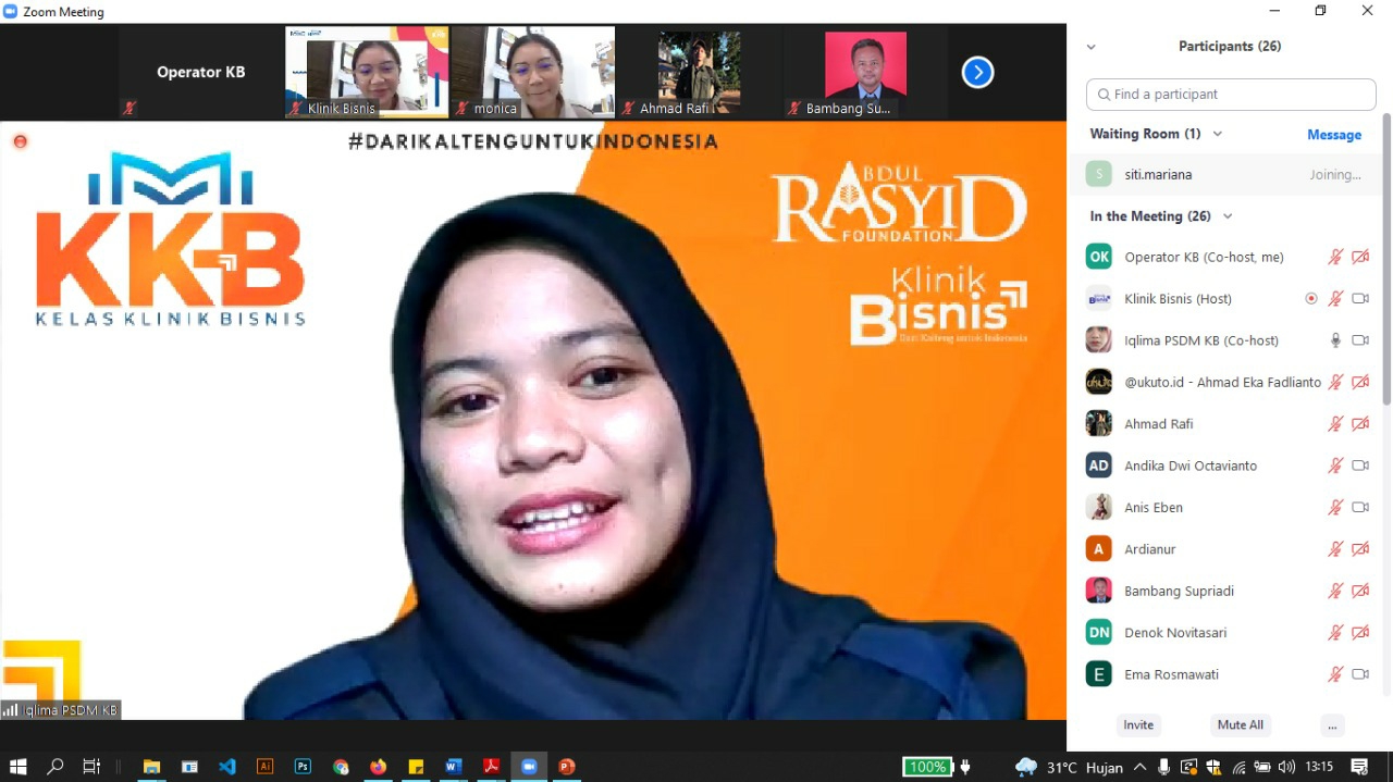 Pelaksanaan webinar Kelas Klinik Bisnis, Rabu (21/7/2021)