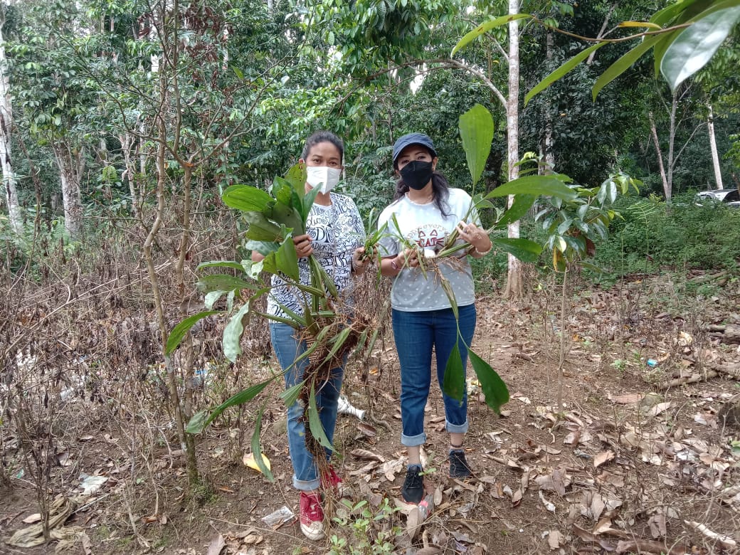 Ketua Tim Penggerak PKK Kabupaten Barito Timur, Provinsi Kalimantan Tengah, Ny. Munita Mustika Dewi Ampera saat berada di hutan sekitar Desa Dambung Kecamatan Dusun Tengah dengan membawa sejumlah anggrek untuk dikembangkan, Sabtu (31/8/2021)