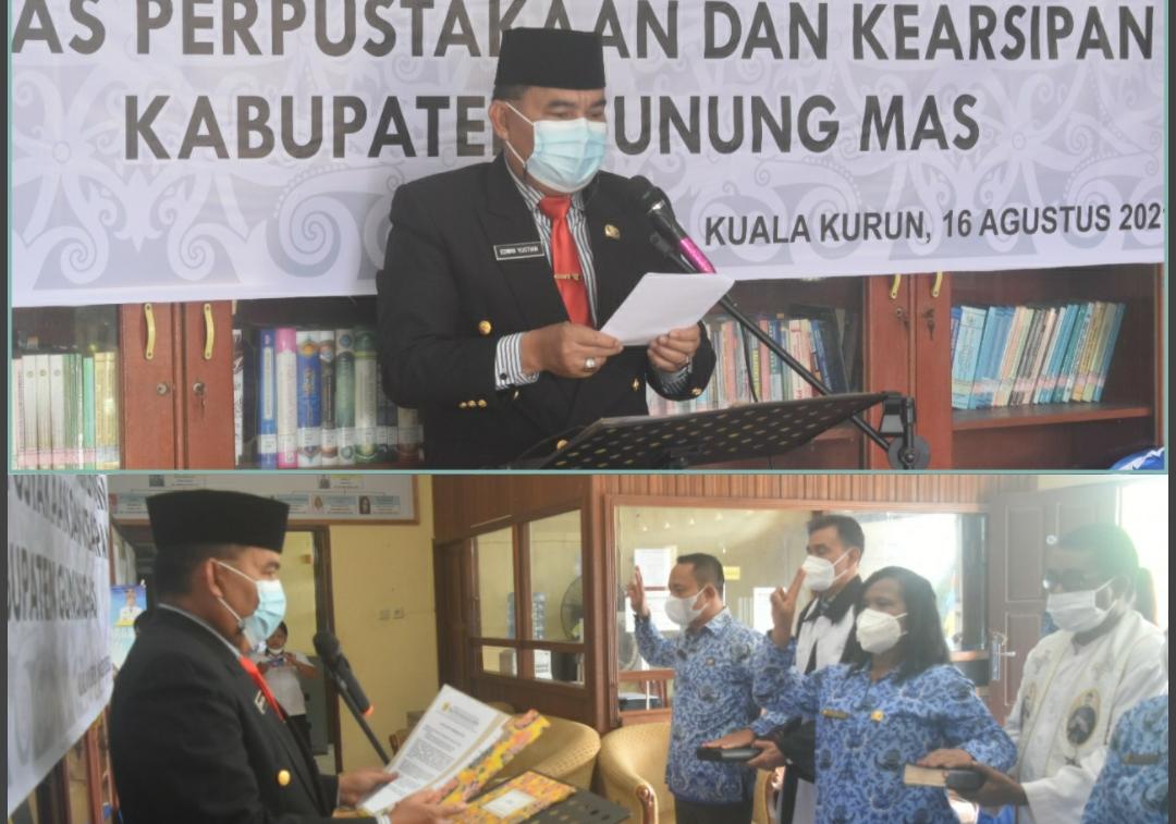 Dinas Perpustakaan dan Kearsipan Kabupaten Gunung Mas saat menggelar acara pengambilan sumpah janji 6 Pegawai Negeri Sipil