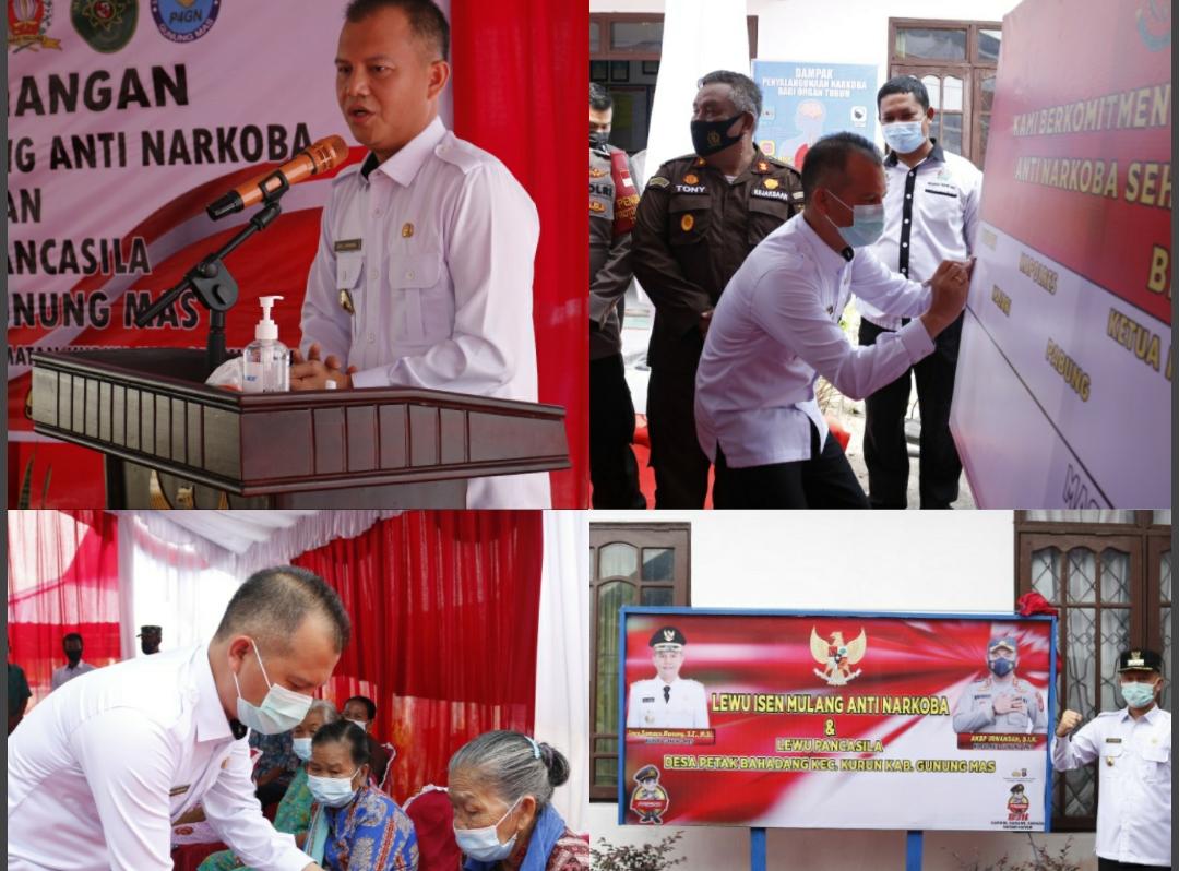 Bupati Gunung Mas Jaya Samaya Monong saat menghadiri Pencanangan Lewu Isen Mulang Anti Narkoba dan Lewu Pancasila oleh Kepolisian Daerah (Polda) Kalimantan Tengah melalui Kepolisian Resor (Polres) Gunung Mas bertempat di Desa Petak Bahandang Kecamatan Kurun, Rabu (8/9/2021)