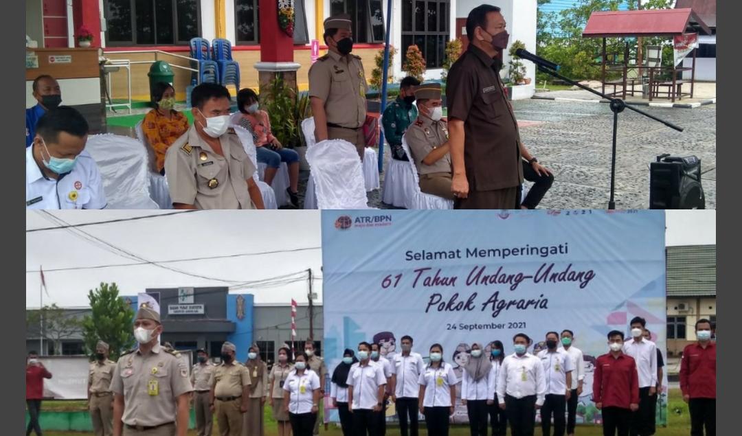 Sekretaris Daerah Kabupaten Gunung Mas (Gumas), Yansiterson saat memimpin apel dalam rangka memperingati 61 tahun Undang-Undang Pokok Agraria, di halaman Kantor ATR/BPN