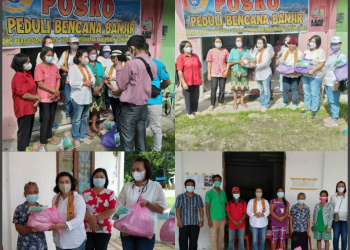 DPC Persatuan Wanita Kristen Indonesia Kabupaten Gunung Mas saat menyerahkan bantuan untuk masyarakat menengah ke bawah, Sabtu (18/9/2021)