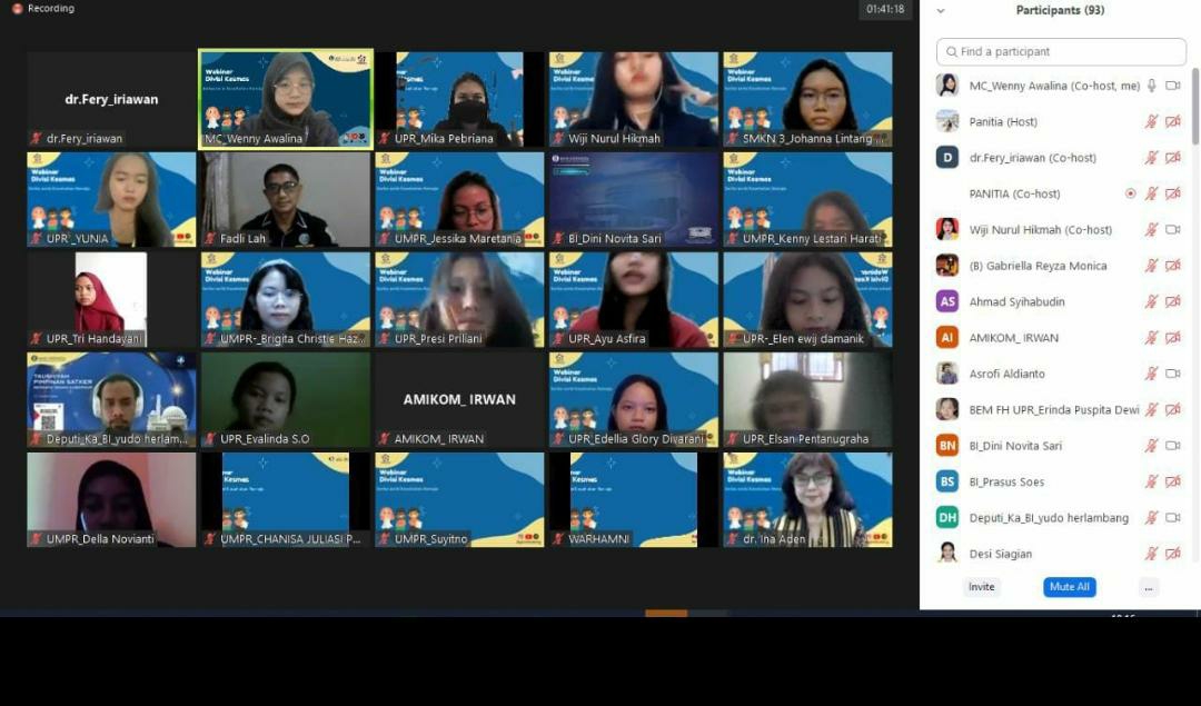 Peserta Webinar yang dilaksanakan oleh Genbi Kalteng melalui Divisi Kesehatan Masyarakat