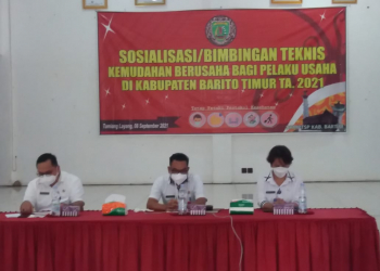 Pelaksanaan sosialisasi kemudahan berusaha bagi pelaku usaha UMKM, di Aula BKPSDM Kabupaten Barito Timur, Rabu (8/9/2021)