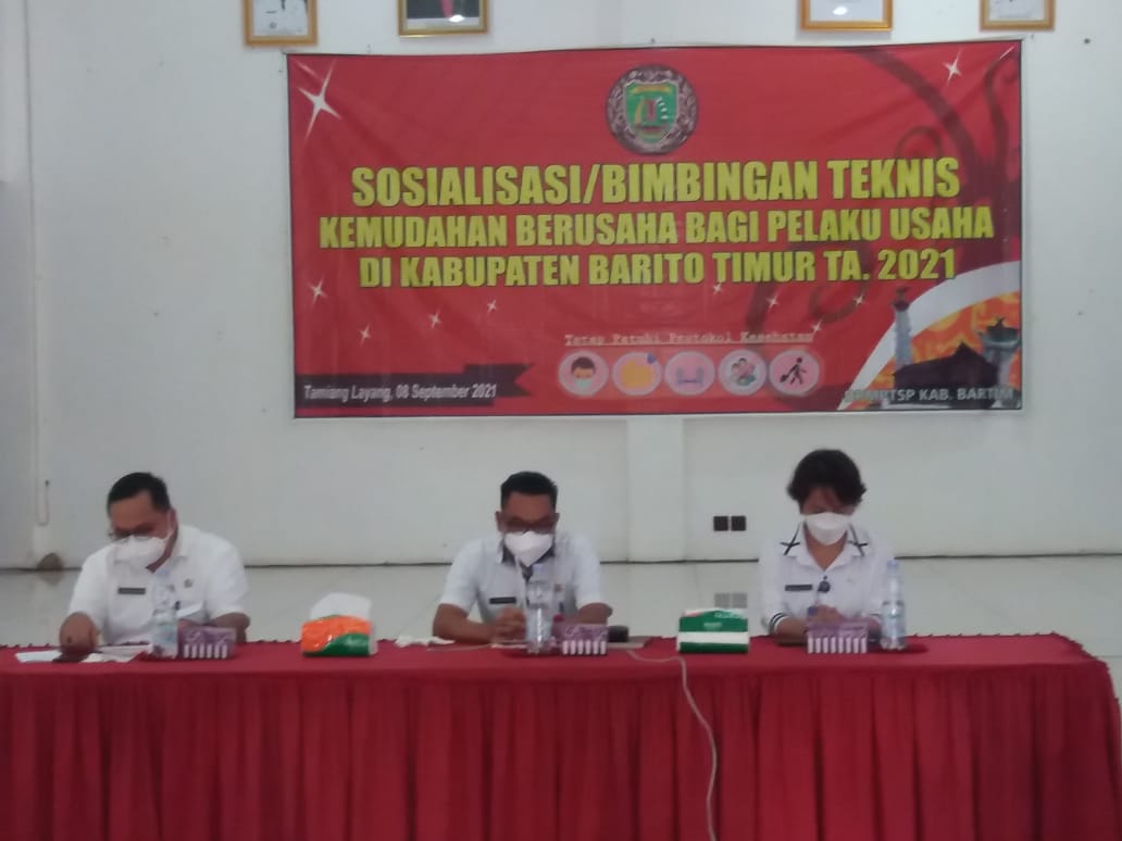 Pelaksanaan sosialisasi kemudahan berusaha bagi pelaku usaha UMKM, di Aula BKPSDM Kabupaten Barito Timur, Rabu (8/9/2021)