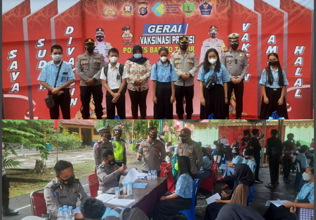 Pelaksanaan vaksinisasi oleh Polres Barito Timur melalui Gerai Vaksinasi Presisi Vaksinasi Covid-19, di SMAN 1 Tamiang Layang, Kamis (2/9/2021)