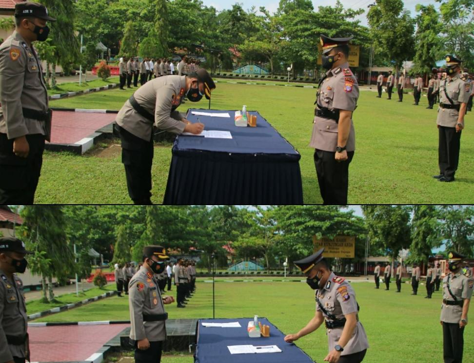 Serah terima jabatan (Sertijab) dipimpin langsung oleh Kapolres Bartim AKBP Afandi Eka Putra, di Halaman Mapolres setempat, Jumat (22/10/2021)