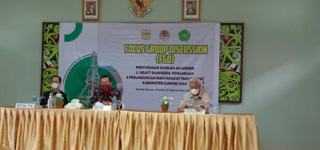 Kegiatan Focus Group Discussion (FGD) Penyusunan Naskah Akademik dan Draft Ranperda Pengakuan dan Perlindungan Masyarakat Hukum Adat di Kabupaten Gunung Mas