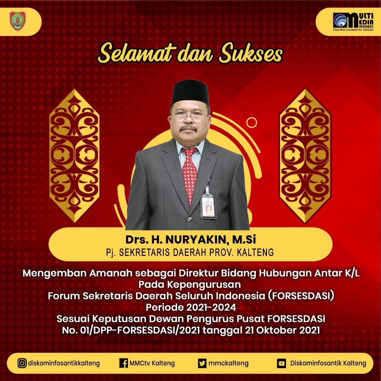 Pj. Sekretaris Daerah Provinsi Kalteng, H. Nuryakin