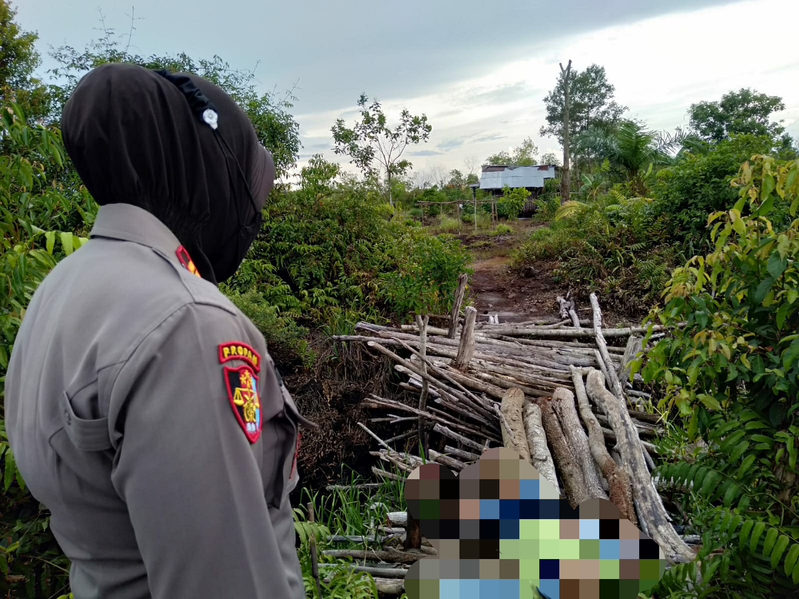 Kapolsek Sabangau Iptu Dhini Lestari ketika mendatangi lokasi penemuan petani yang ditemukan tewas