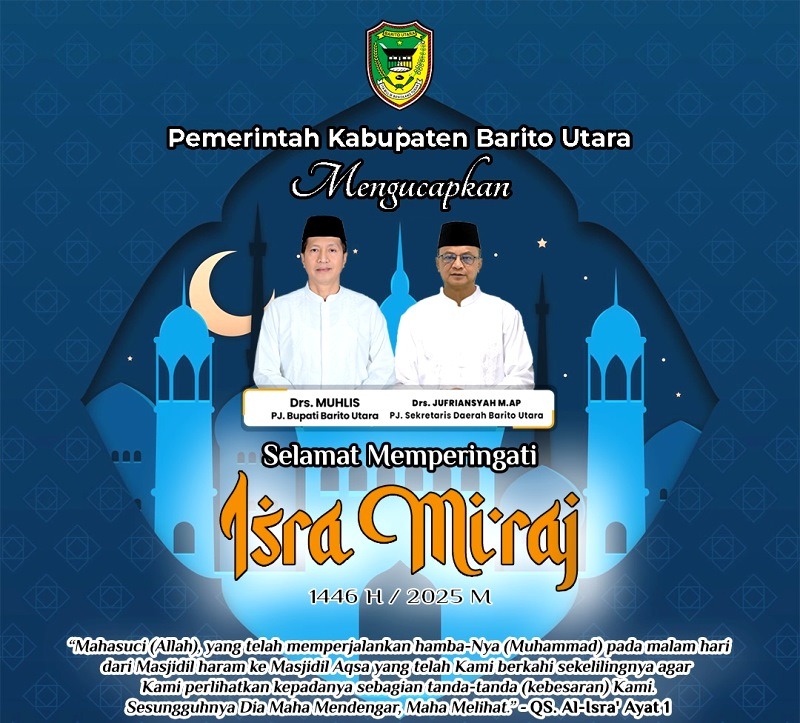 Bupati Barito Utara Drs Muhlis menyampaikan harapan agar peringatan Isra Mi'raj menjadi momen meningkatkan keimanan dan ketakwaan kepada Allah SWT.